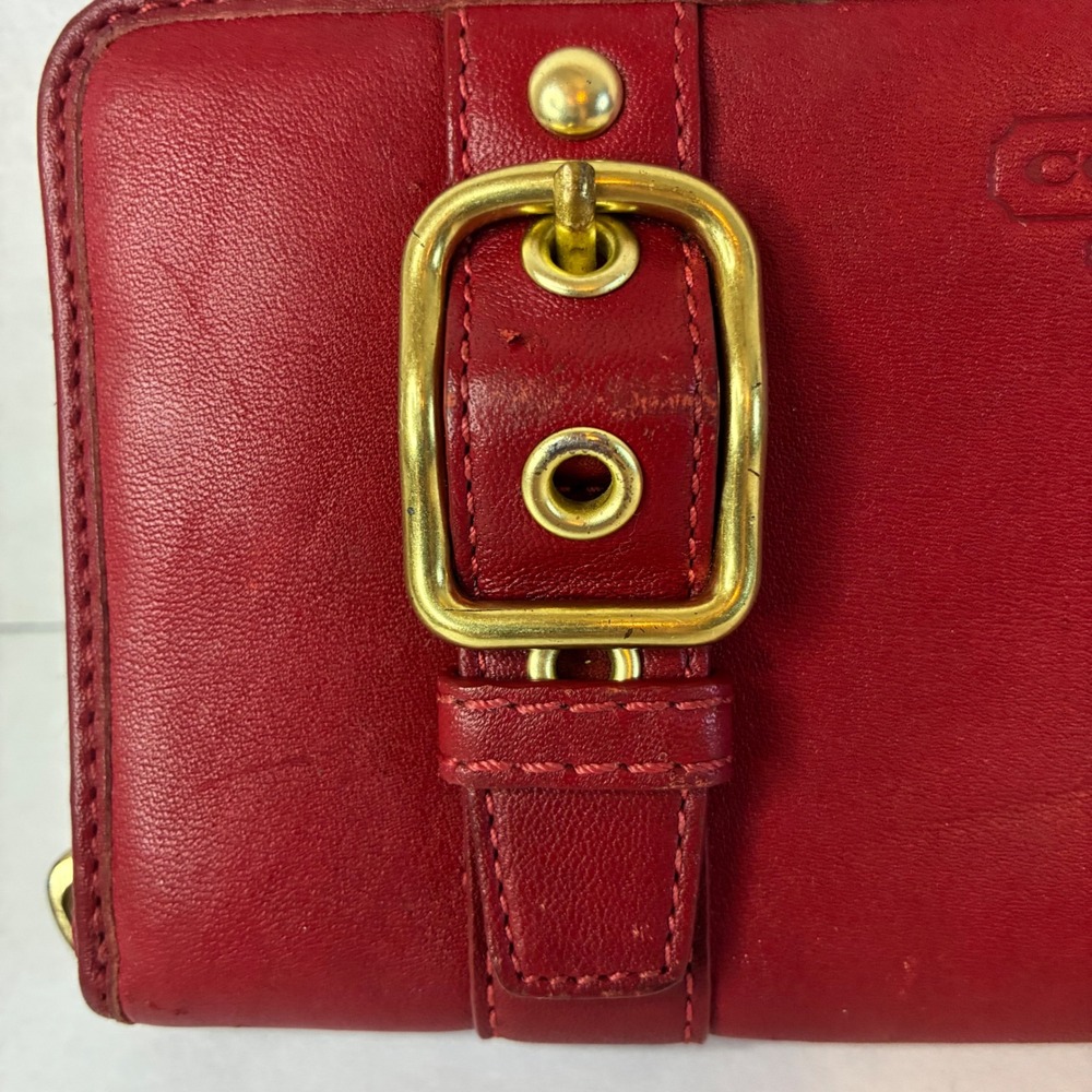 Coach Zoe Red Leather Wallet Soho Double Buckle Zip Around Y2K Clutch 8" - Picture 3 of 16